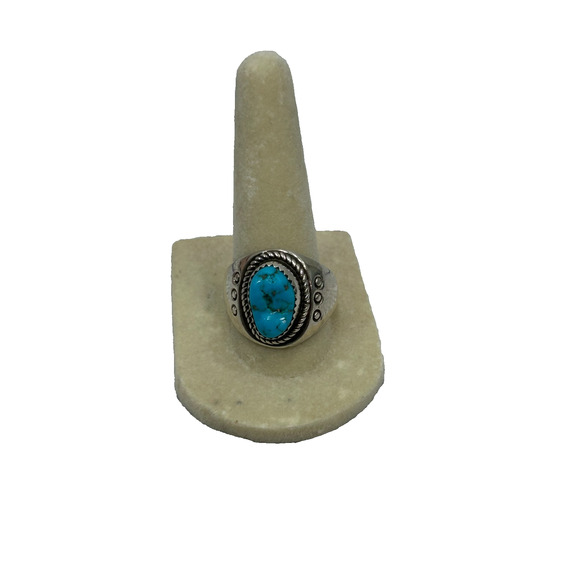 Vintage Navajo Sterling Silver Turquoise Native American Jewelry Ring Size 9.5 - Picture 1 of 9